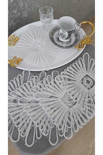 ZESA HOME Set of 6 Coffee Color Stylish Tulle Guipure Napkins