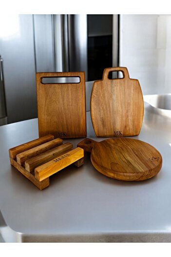 MEKWOOD Four Piece Wooden Alder Natural Cutting Board Presentation Stand