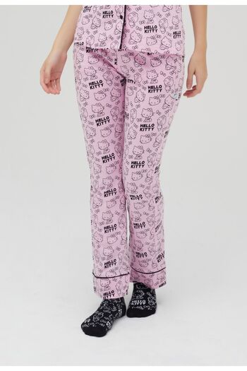 Hello Kitty Licensed Printed Pink Women's 100% Cotton Wide Leg Sweatpants-Pyjama-Pants Roz-248/A