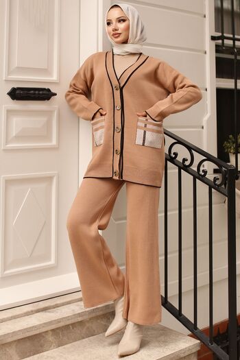 benguen 24116 Camel Knitwear Set - Pockets and Cardigan
