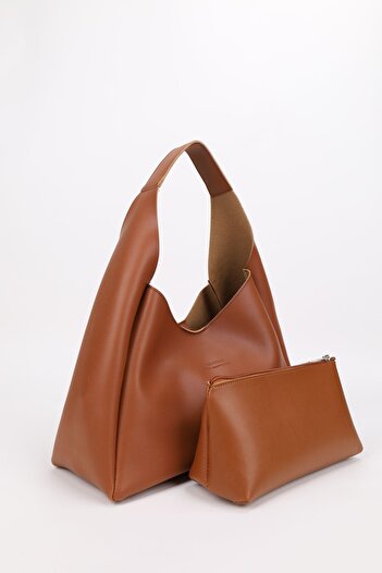 NOTHING Γυναικεία τσάντα μακιγιάζ Tan Faux Leather - Τσάντα χειρός και ώμου με μεγάλη εσωτερική θήκη E:33 L:15 W:10 cm