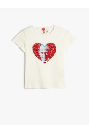 Koton Atatürk Short Sleeve Cotton T-Shirt - Sequin-sequin Detailed