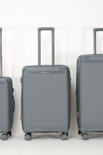 Giordano League Luggage Set of 3 Dark Grey PP Travel Suitcase, Unbreakable Lightweight Expandable