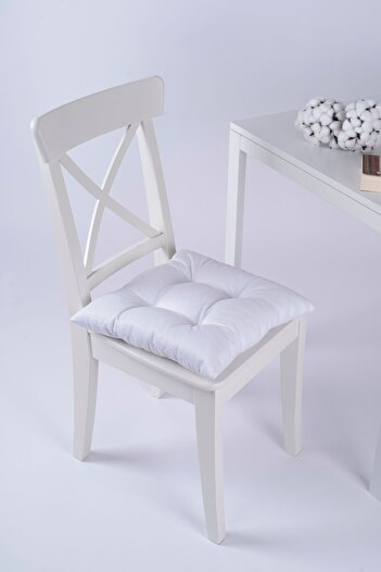 ALTINPAMUK Beta White Fluffy Chair Cushion with Laces 40X40Cm