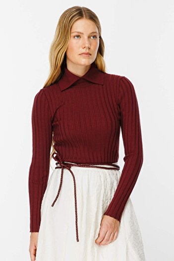 Hooopstore Rubber Knitted Cotton Claret Red Knitwear Body