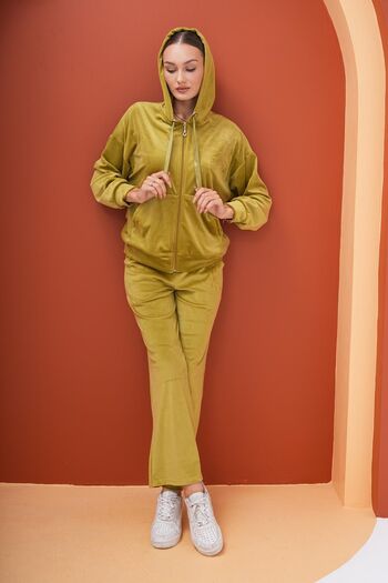 WestBound Green Velvet Butterfly Printed Palazzo Tracksuit Set