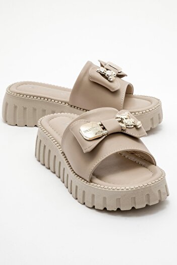 Ccway Woman's teddy bear buckle slipper nude