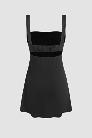 Hiccup Square Neck Mini Dress - Gathered Design