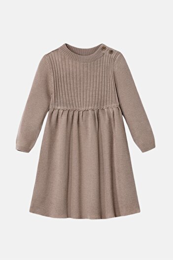Tchibo Toddlers Girl Long Sleeve Knitted Dress, Taupe