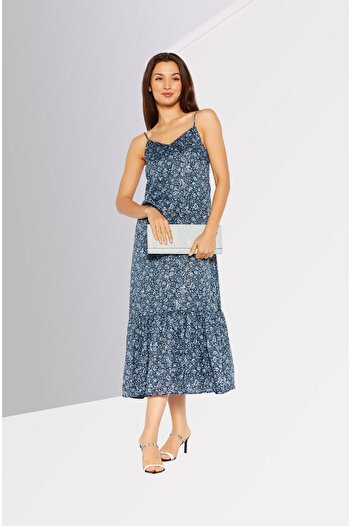 Michael Kors Women Floral Print Midi Dress, Blue