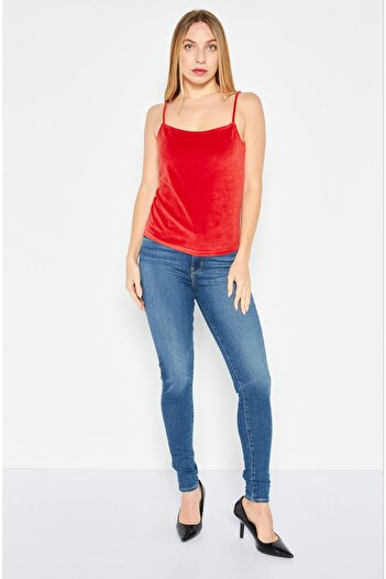 NA-KD Women Square Neck Sleeveless Solid Top, Red