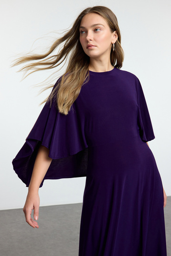 Trendyol Collection Еластична сукня максі-скейтер фіолетова розслаблена форма TWOAW25EL00464