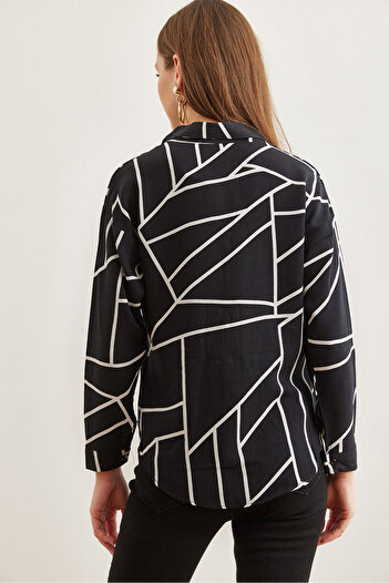 Olalook Women's Asymmetrical Black Single Pocket Woven Viscon Shirt Gml- 19000890