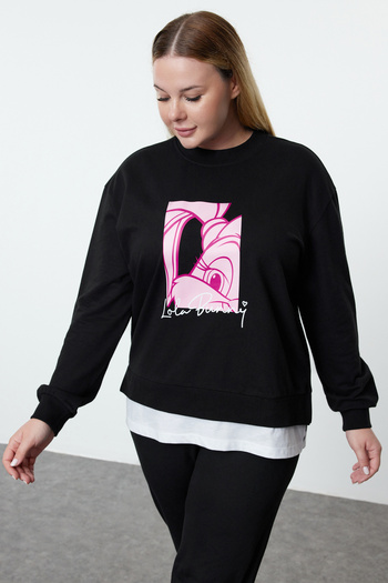 Trendyol Curve Lola Bunny fekete kötött - nagy méretű pulóver TBBAW25AO00016