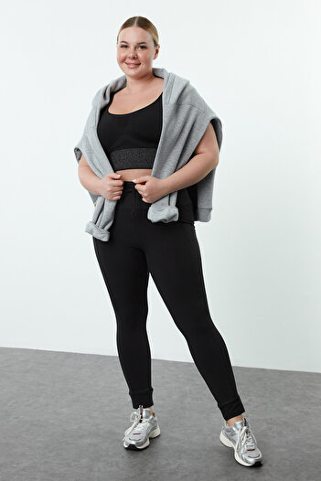 Trendyol Curve Scuba Fabric Black Full Length Brushed Sports Leggings - Tbbaw25bv00000
