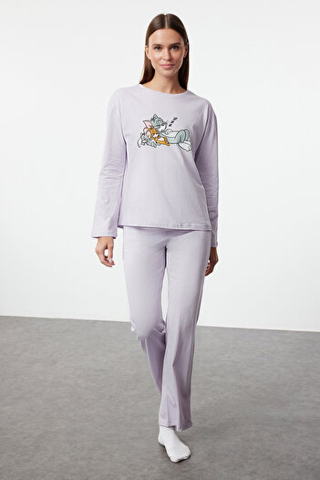 Trendyol Collection Tom&Jerry Licensed Lilac 100% Cotton Knitted Pajamas Set Thmaw25Pt00153