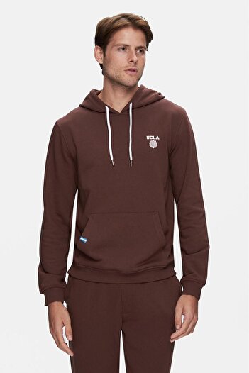 UCLA Ανδρικό φούτερ με κουκούλα καφέ NEVADA Printed - Standard Fit