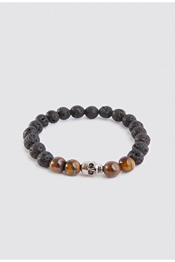 Twn Nickel Cube Lava Stone Natural Stone Men's Bracelet