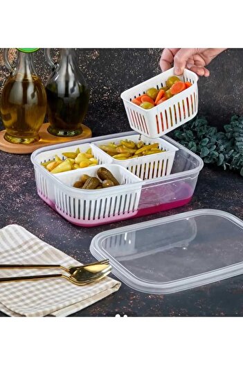 PARK AVM Plastic Storage Container with Four Compartments Strainer, Practical and Stylish Storage Solution
