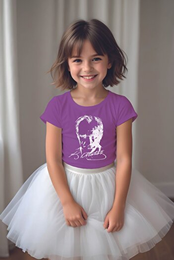MYADA Ataturk Signature Printed White Tutu Skirt and T-Shirt Set - 10053