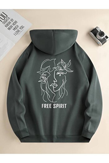 Machetta Світшот Free Spirit з принтом, унісекс, оверсайз, зимовий - 3 нитки, 100% бавовна, з капюшоном