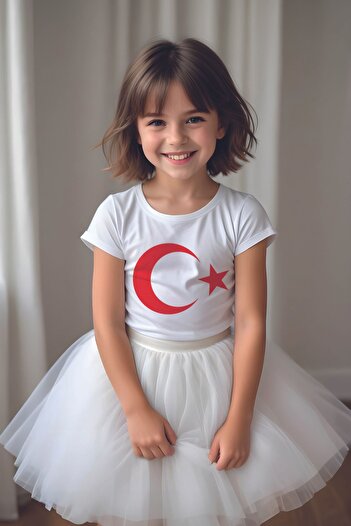 MYADA Crescent Star Themed Tutu Skirt and T-Shirt Set - 10054