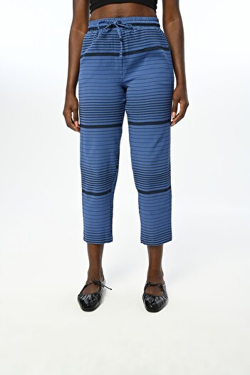 Orfeo Negro Pantaloni confortabili cu model cu linie orizontală, cu talie elastică