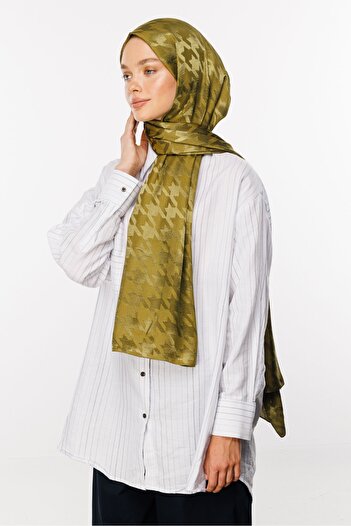 Mooncorn Soft Green Houndstooth Pattern Shiny Jacquard Shawl