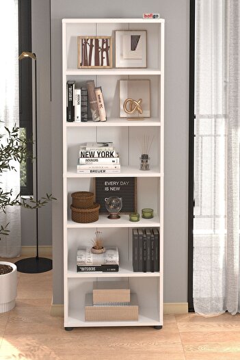 Bofigo 6 Raflı Kitaplık Dekoratif Kitaplık Modern Kitaplık Beyaz