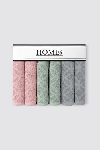 HOME 1961 Набір з 6 рушників для обличчя 50x90 з жакардовим візерунком - з малюнком, кольорові та з високою водопоглинальною здатністю, бавовняні (Vibe)