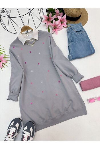 YEDİLALE Small Heart Embroidered Sweat