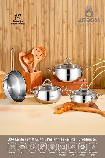 Amboss Winner 7-Piece - Stainless Steel Pan and Deep Pot Set, Suitable for Cookers