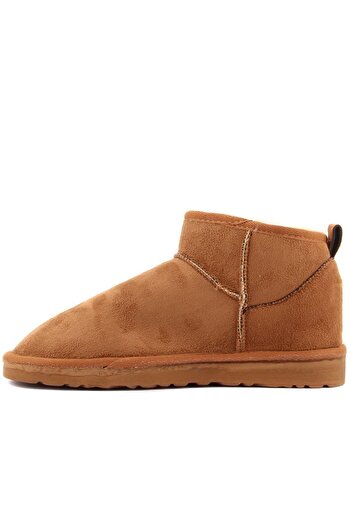 Yula Fashion Shoes Kadın Taba Süet Yarım Bot Içi Tüylü Kalın Taban Ayakkabı