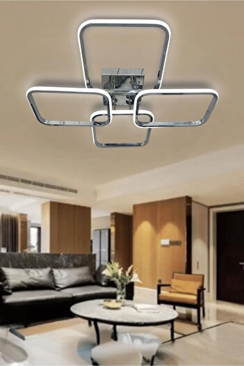 RSCOLLECTIONS 4' lü Kare Plafonyer Led Avize (tavana yapışık) Modern Spor Avize