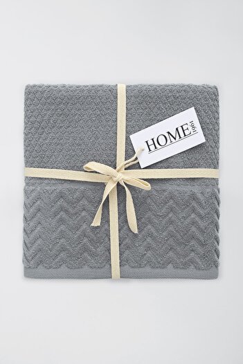 HOME 1961 100% Cotton Gray 2-Piece Towel Set - Velvet Border Jacquard & High Water Absorbent Towel 50X90Cm - Specter