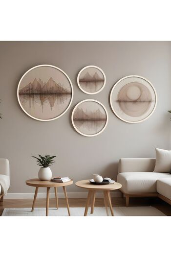huhuli Ahşap Çerçeveli Modern 4'lü Yuvarlak Tablo Seti Huhu299