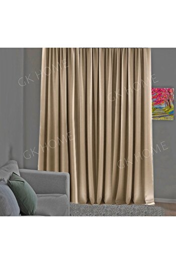 Pierre Cardin Beige Mink Blackout - Blackout Light Proof Curtain, Pleatless Planting (Single Wing Background Curtain)