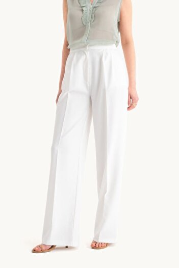 Hiccup High Waist White Pleated Wide Leg Trousers