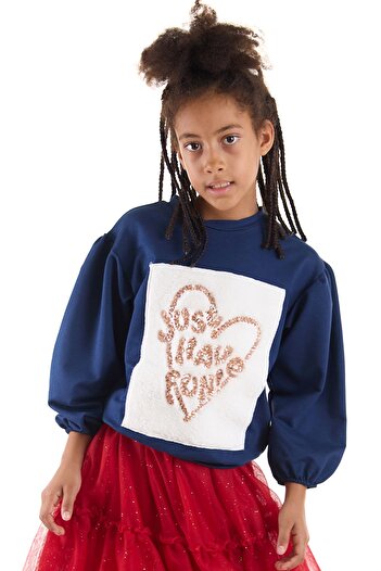 Colorinas Balloon Sleeve Plush Patch Sweatshirt
