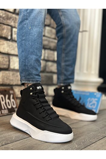 BOA BA0321 Hidden Lace Men's High Sole Black and White Sports Boots