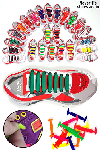 Binbirreyon Practical Silicone Children's Shoes - Laces 14 Pieces Set Ta007-R