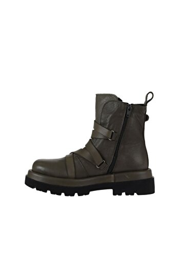 Bueno Shoes Haki Haki Deri Kadın Düz Bot 01wv1009