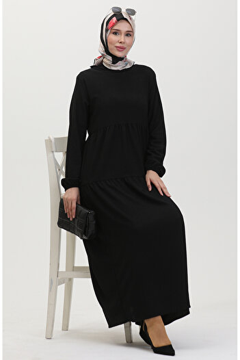 sefamerve Burümcük Fabric Drawstring Dress 1048-01 Black