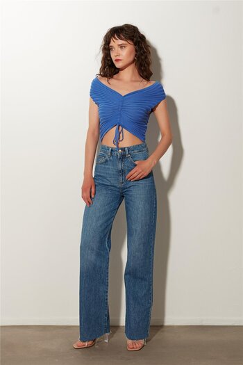 SHERIN Purple Off-the-Shoulder Knitwear Bustier