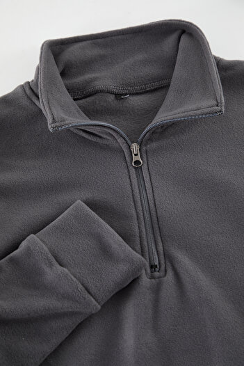 Trendyol Collection Dark Gray Anti-Pilling Fleece Sweatshirt - Stand Collar, Regular Cut Tmnaw25Sw00182