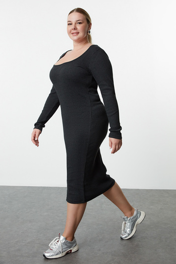 Trendyol Curve Φόρεμα Anthracite Camisole Knitted Plus Size