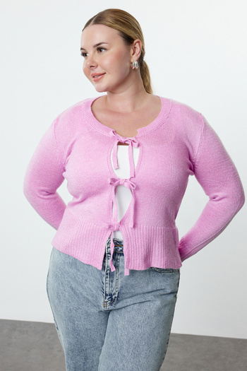 Trendyol Curve Lilac Thin Knitwear Cardigan - Bow Tie Tbbaw25Av00017