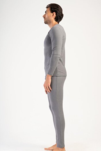 C&City Men's Long Sleeve Boat Neck Thermal Underwear Set 405158   Smoked