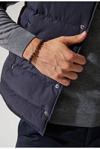 Twn Nickel Cube Lava Stone Natural Stone Men's Bracelet
