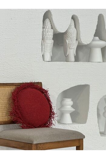 Maison Avf Red Paper Ip Raffia Decor Throw Pillow Round